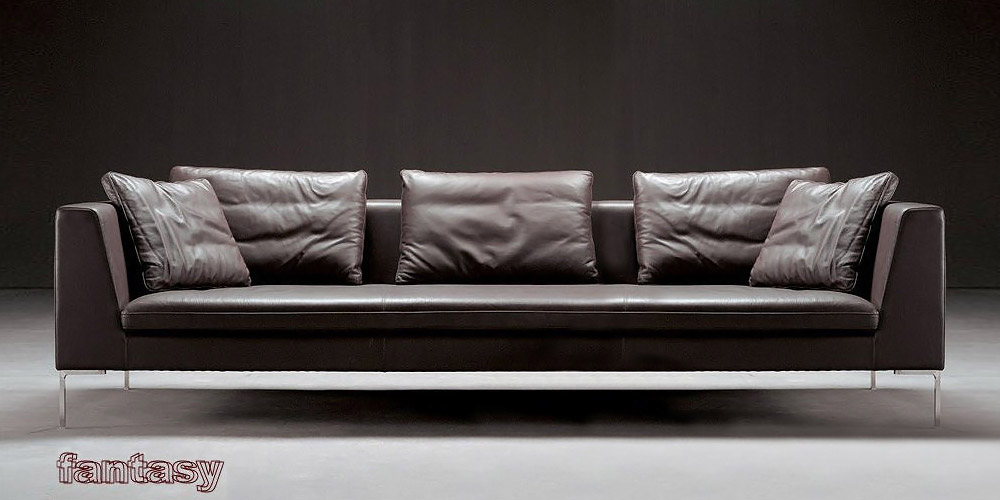 Italian Leather Sofa Fantasy By Calia, Slim Leather Sofa