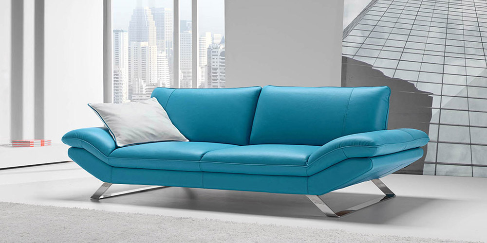Italian Leather Sofa By Calia, Pale Blue Leather Chair